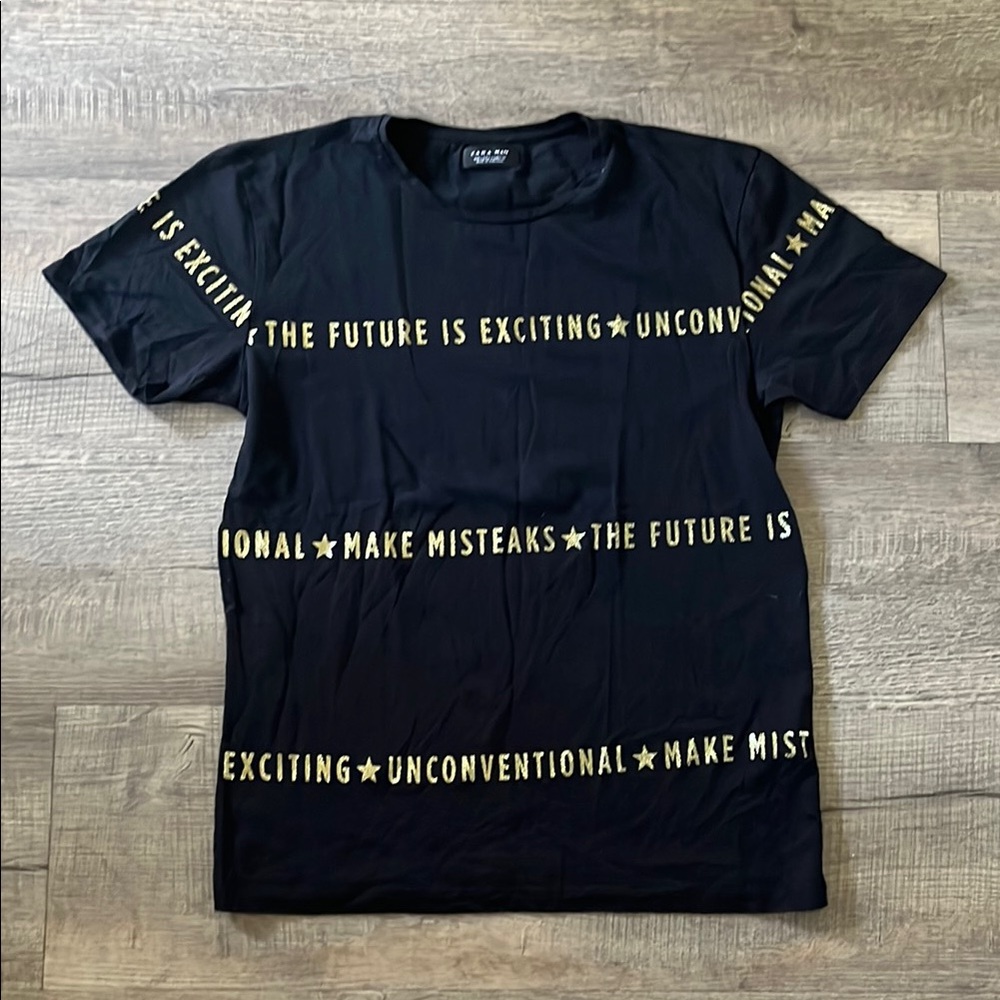 Zara Black Tee with Gold Accents